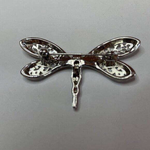 DRAGONFLY PIN OR BROOCH VINTAGE SILVER TONE & RHINESTONE - Picture 6 of 8